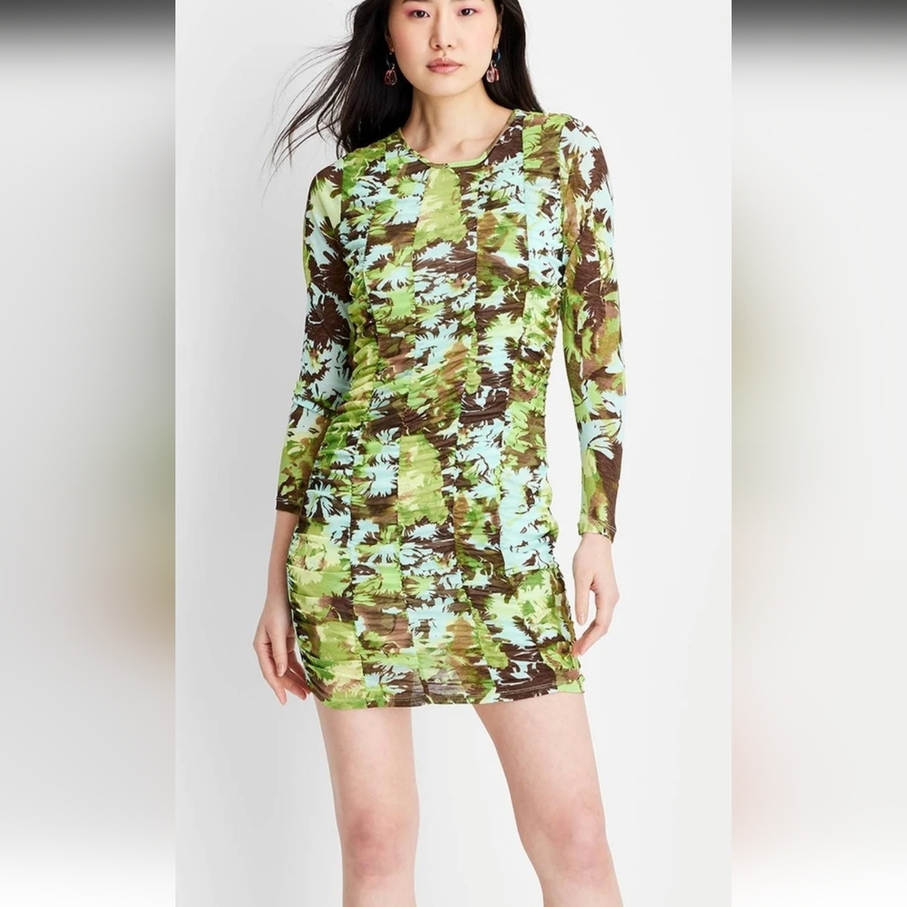 Future Collective Ruched Abstract Print Mini dress size small